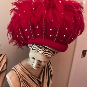 Elegant Red Feathered Hat